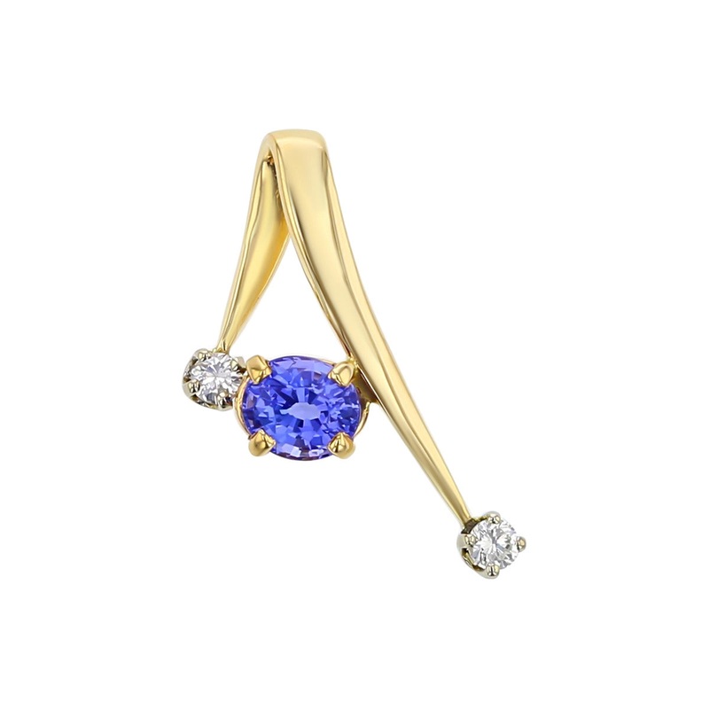 14K Yellow Gold Tanzanite and Diamond Pendant
