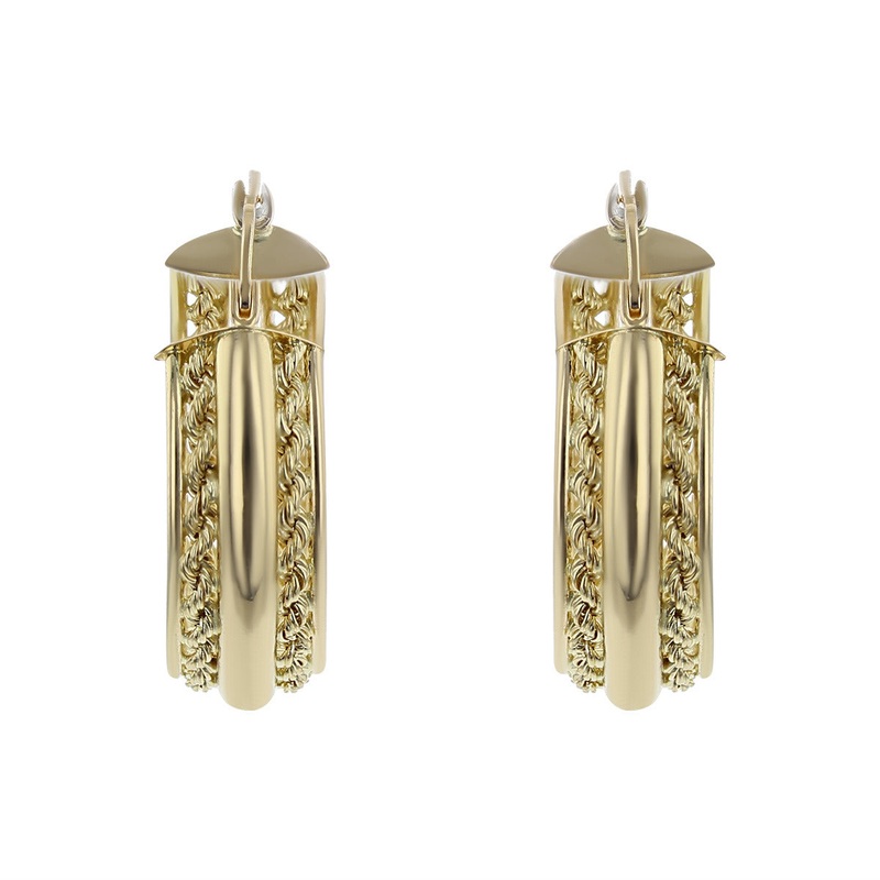 14K Yellow Gold Wide Twist Rope Hoop Earrings