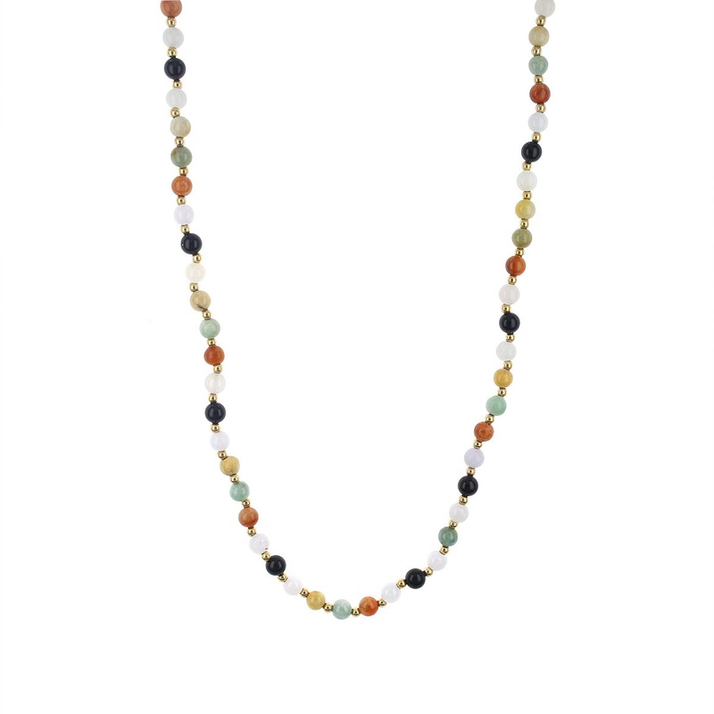26-Inch Multicolor Agate and Gold Bead Necklace