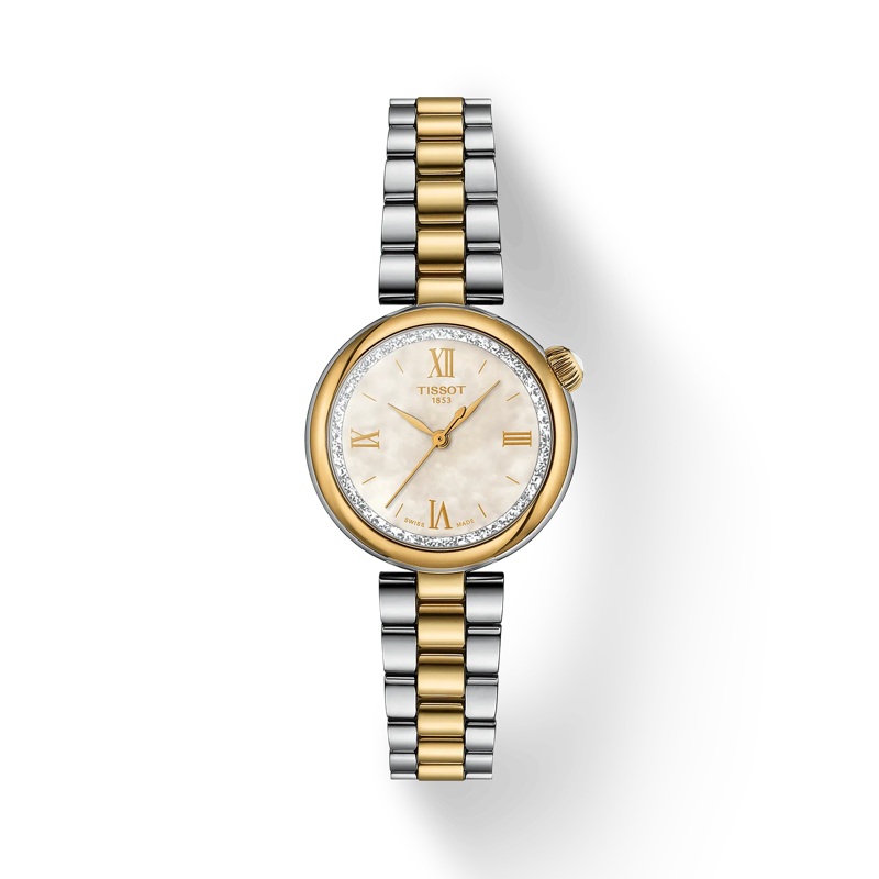 28mm Desir Quartz Watch with Mother of Pearl Dial in Stainless Steel with Yellow Gold PVD, Bracelet