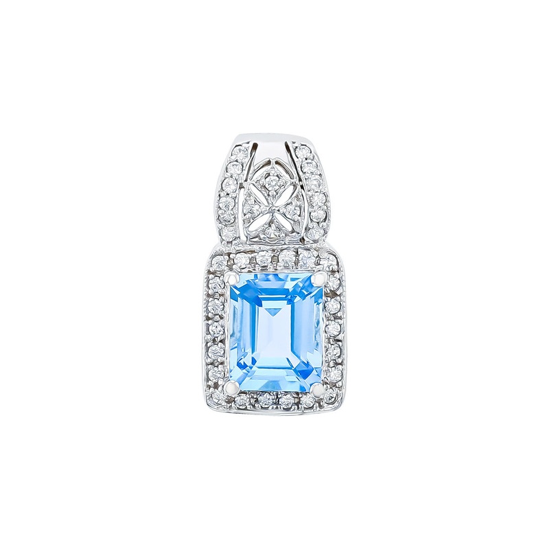 Emerald-cut Blue Topaz and Diamond Slide Pendant