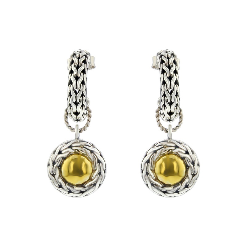 John Hardy Classic Chain Two Tone Drop Half Hoop Earrings