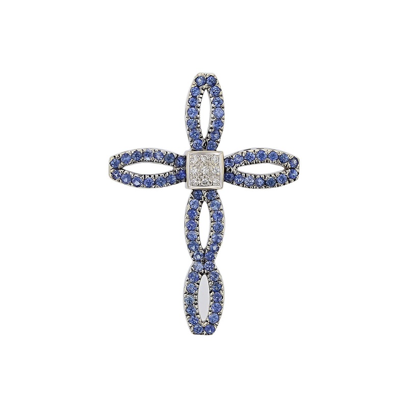 Levian Sapphire and Diamond Cross Slide Pendant