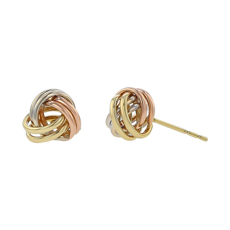 Tri-tone 14K Gold Love Knot Stud Earrings