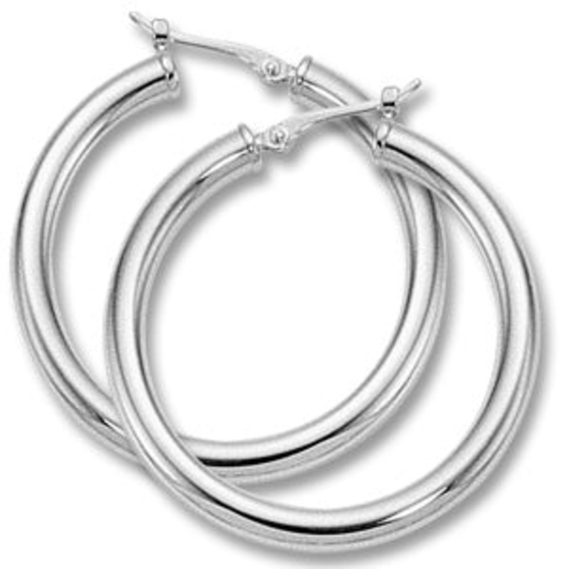 14K WHITE GOLD 31MM TUBE HOOP EARRINGS