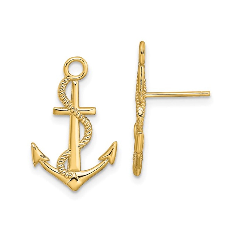 14K Yellow Gold Anchor with Rope Earrings