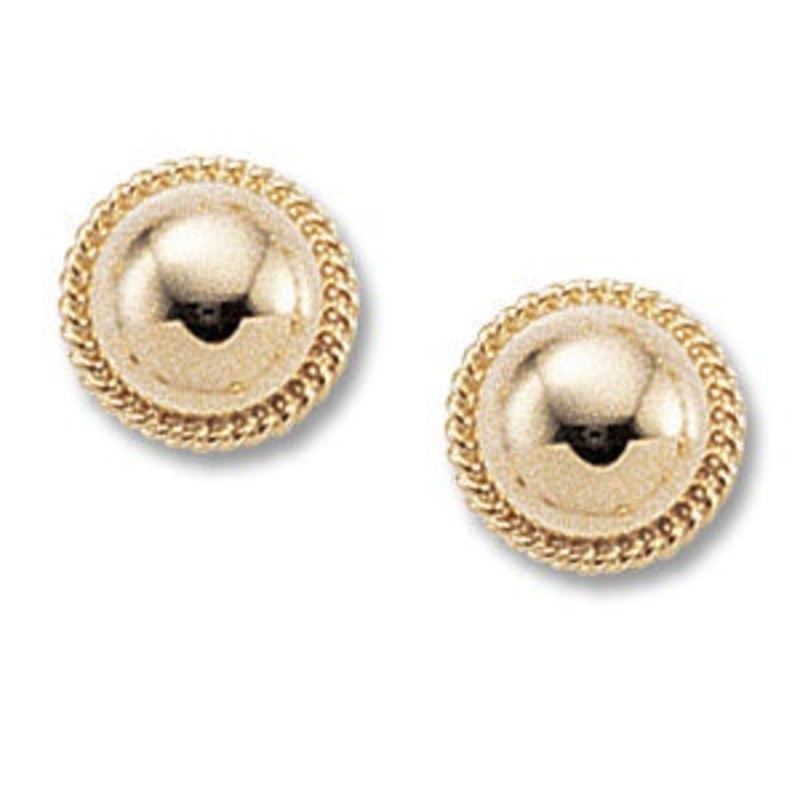14K YELLOW GOLD BUTTON RIBBED EDGE AND DOMED CENTER EARRINGS