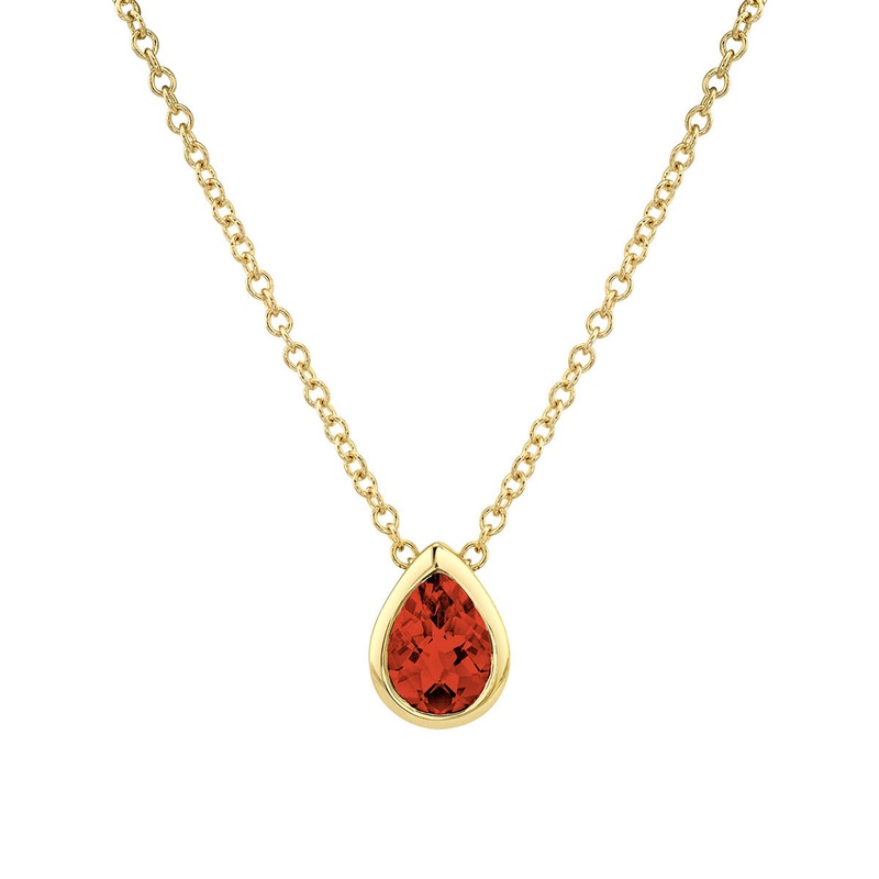 14K Yellow Gold Checkerboard Cut Garnet Pendant Necklace