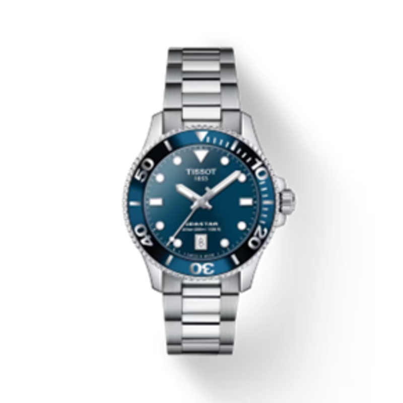 36MM SS SEASTAR 1000 QUARTZ WITH BLUE INDEX DIAL AND DATE WITH ROTATING BLUE BEZEL AND BRACELET