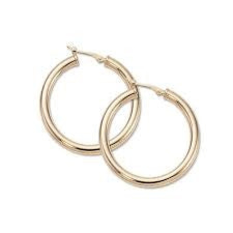 3x40mm Medium Tube Hoop Earring in 14K Yellow Gold