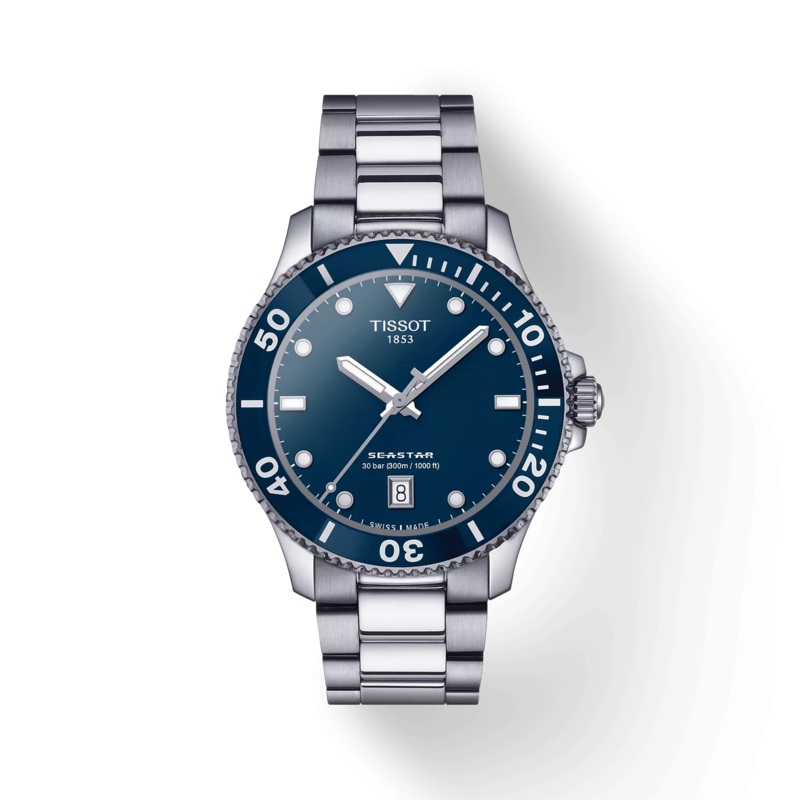 40mm Seastar 100 Quartz Watch with Blue Dial in Stainless Steel, Bracelet
