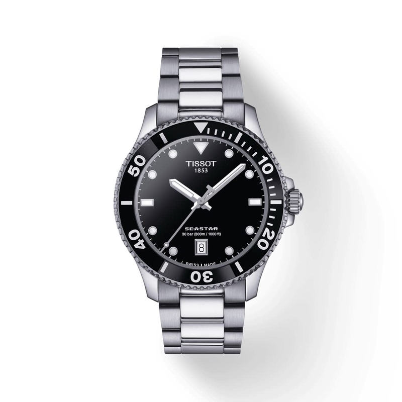 40mm Seastar 1000 Quartz Watch with Black Dial in Stainless Steel, Bracelet