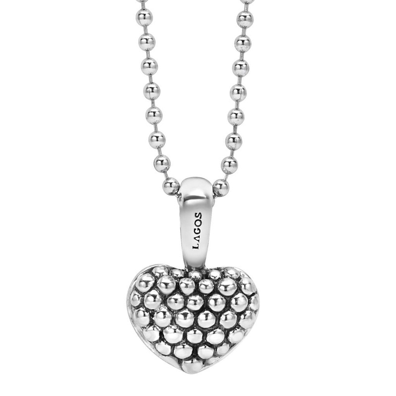 Caviar Beaded Heart Pendant Necklace