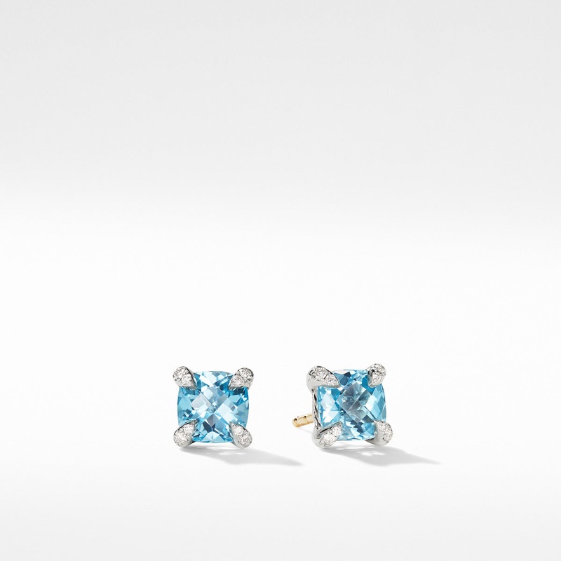 Chatelaine Stud Earrings with Blue Topaz and Diamonds