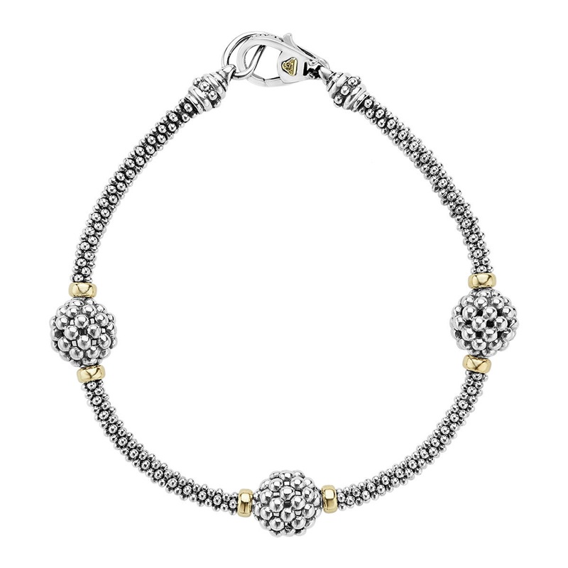 Three Station Caviar Beaded Bracelet