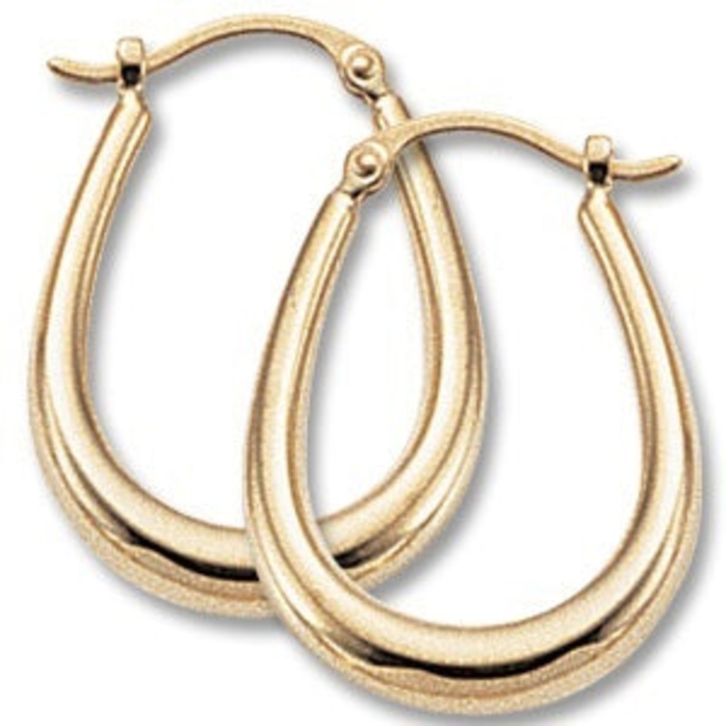 U Shaped Oval Hoop Earrings in 14K Yellow Gold