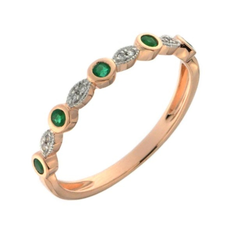 0.14ct Round Emeralds and 0.02ct Diamond Band in 14k Yellow Gold