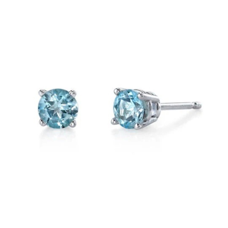 0.90ct Round Aquamarines Basket Stud Earrings in 14K White Gold