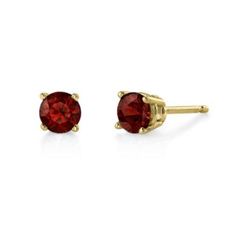 1.26ct Round Garnet Basket Stud Earrings in 14K Yellow Gold