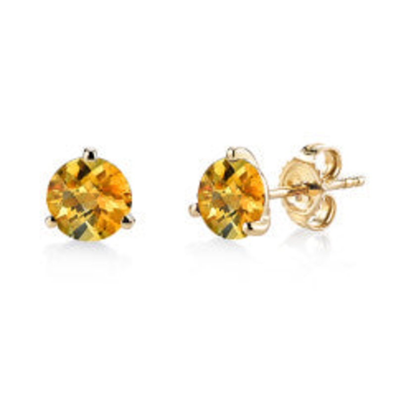 2.16ct Round Citrine Martini 3 Prong Stud Earrings in 14K Yellow Gold