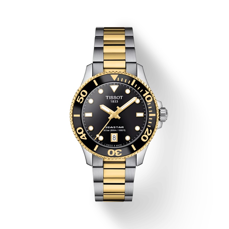 36mm Seastar 1000 Watch with Black Dial in Stainless Steel, Bracelet