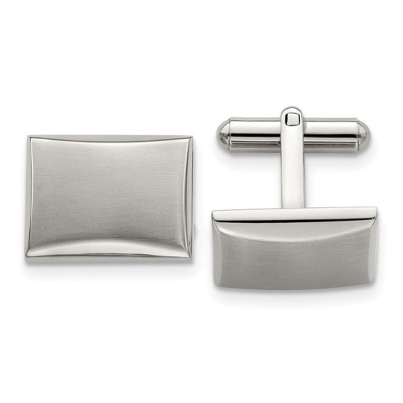 Brushed and Polished Rectangle Cufflinks in Stainless Steel