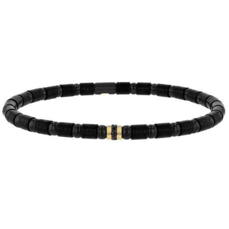Carbon Men's 0.08ct Black Diamond Stretch Bracelet in 18K Yellow, Carbon Fiber and Ceramic Size Large