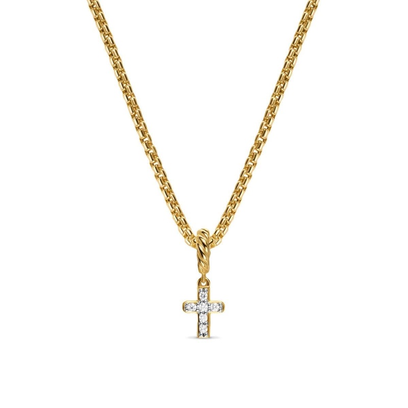 DAVID YURMAN Micro Pav Cross Amulet in 18K Yellow Gold with Diamonds, 8mm