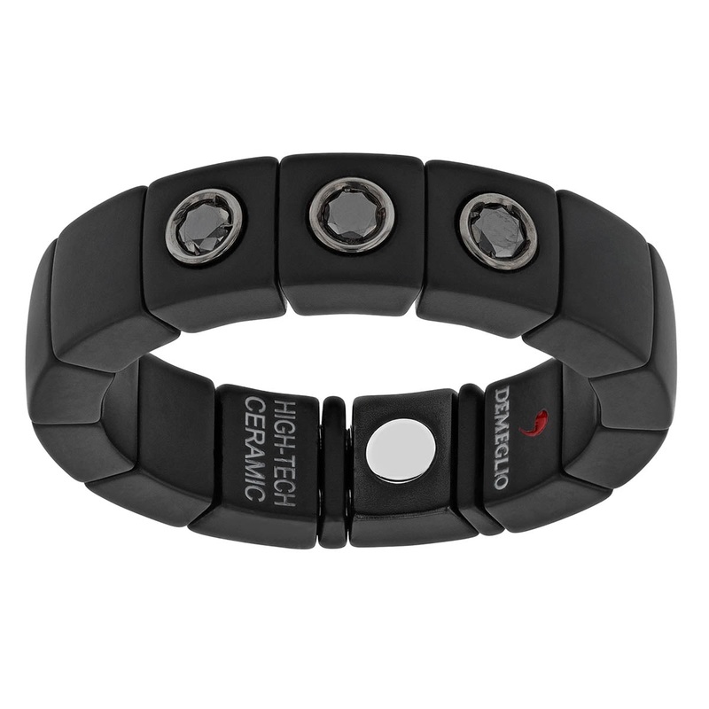 Scacco 0.18ct Black Diamond Matte 3 Station Stretch Ring in Ceramic and 18K White Gold Size 10