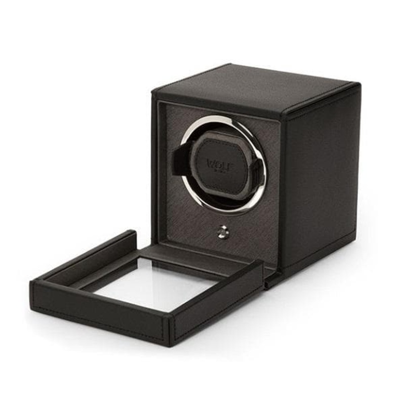 WOLF Black Leather Single Watch Winder