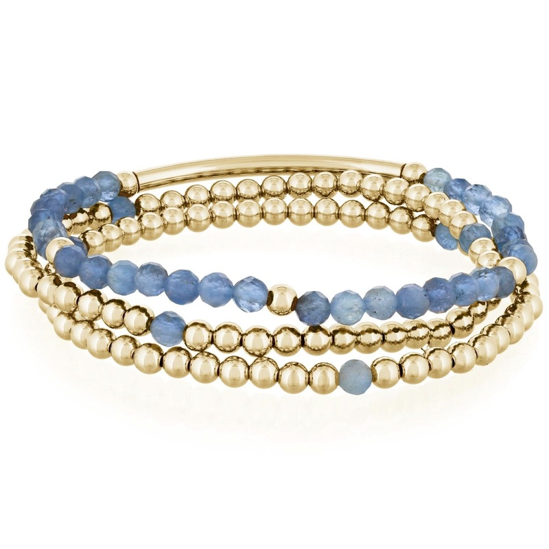 Aquamarine & Gold Bead Bracelet Stack