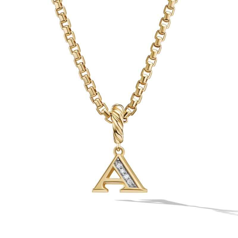 DAVID YURMAN Pav  Initial Pendant in 18K Yellow Gold with Diamond A