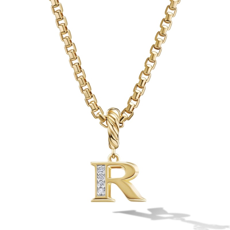 DAVID YURMAN Pav  Initial Pendant in 18K Yellow Gold with Diamond R