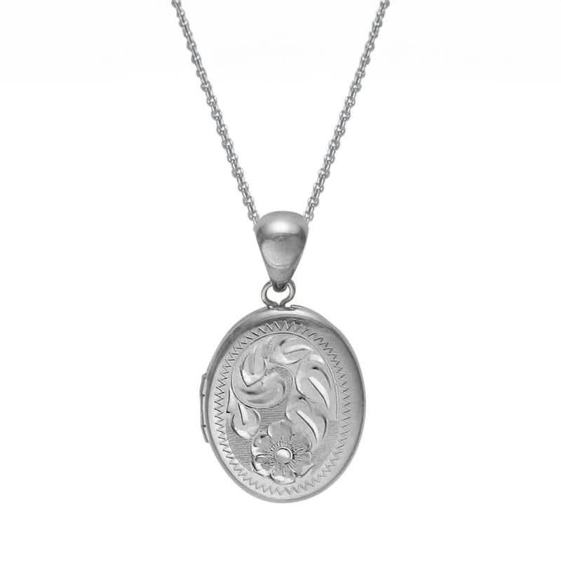 17mm Floral Engraved Oval Locket