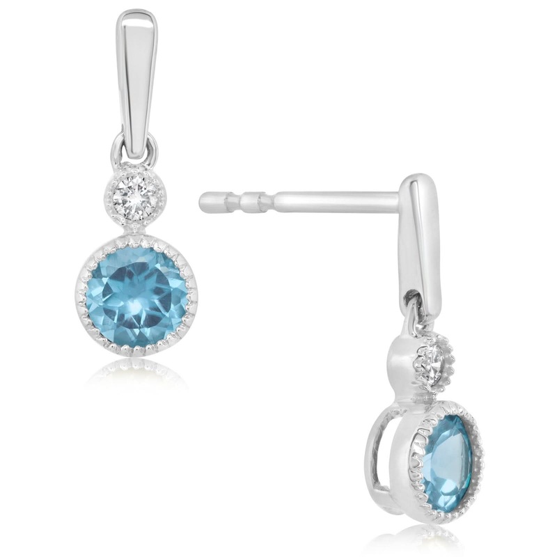 Blue Topaz & Diamond Drop Earrings