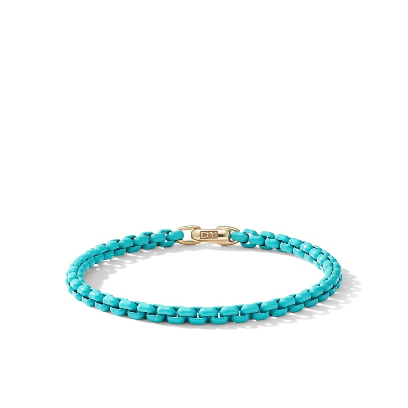 DAVID YURMAN DY Bel Aire Color Box Chain Bracelet in Turquoise Acrylic with 14K Yellow Gold Accent, 4mm