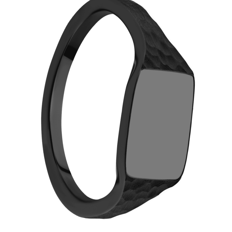 Small Horizontal Rectangle signet ring (12x9mm) in Zirconium, with a Thin style band
