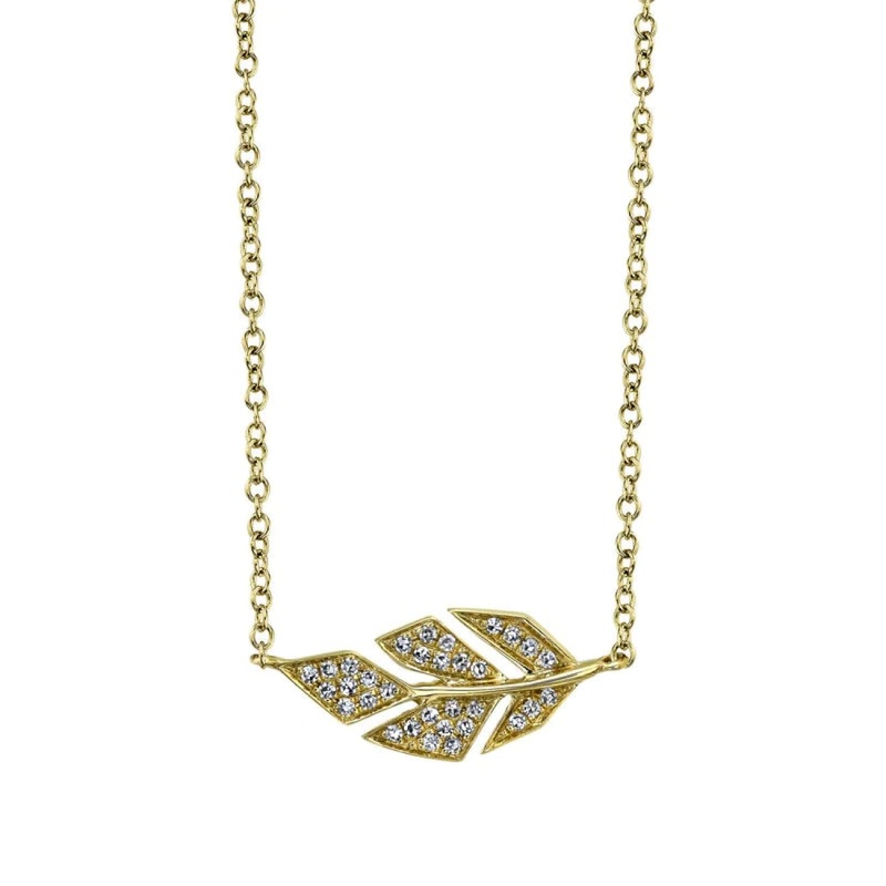 0.08Ct Diamond Pave Leaf 14K Yellow Gold Necklace