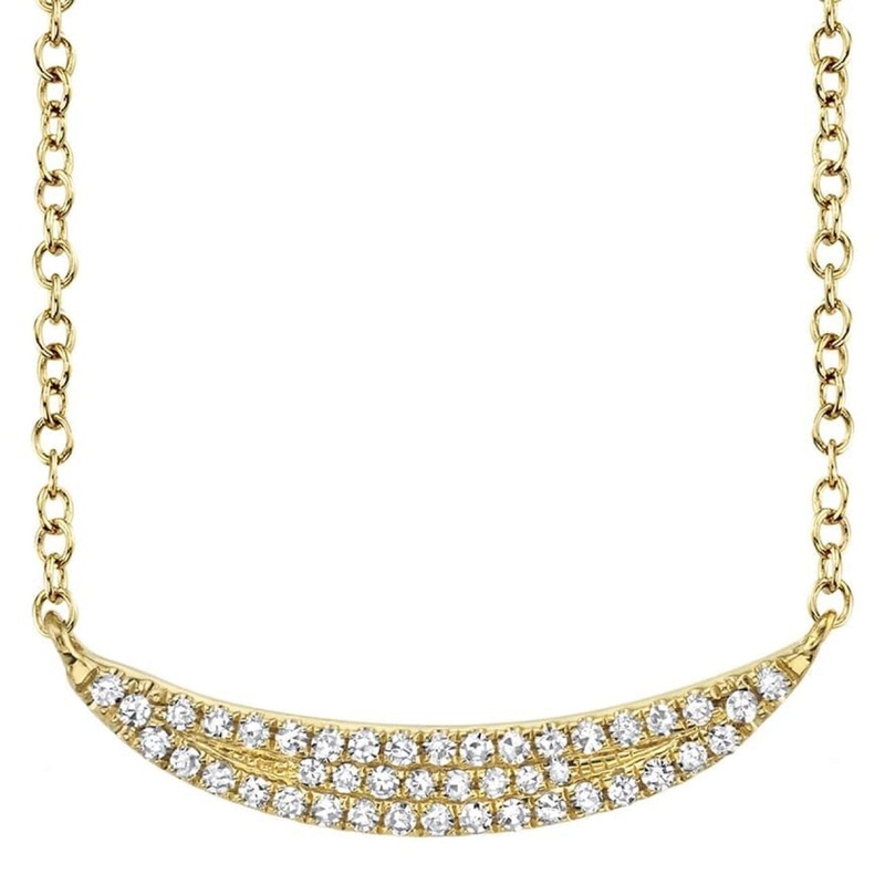 0.11CT 14K YELLOW GOLD DIAMOND PAVE CRESCENT NECKLACE