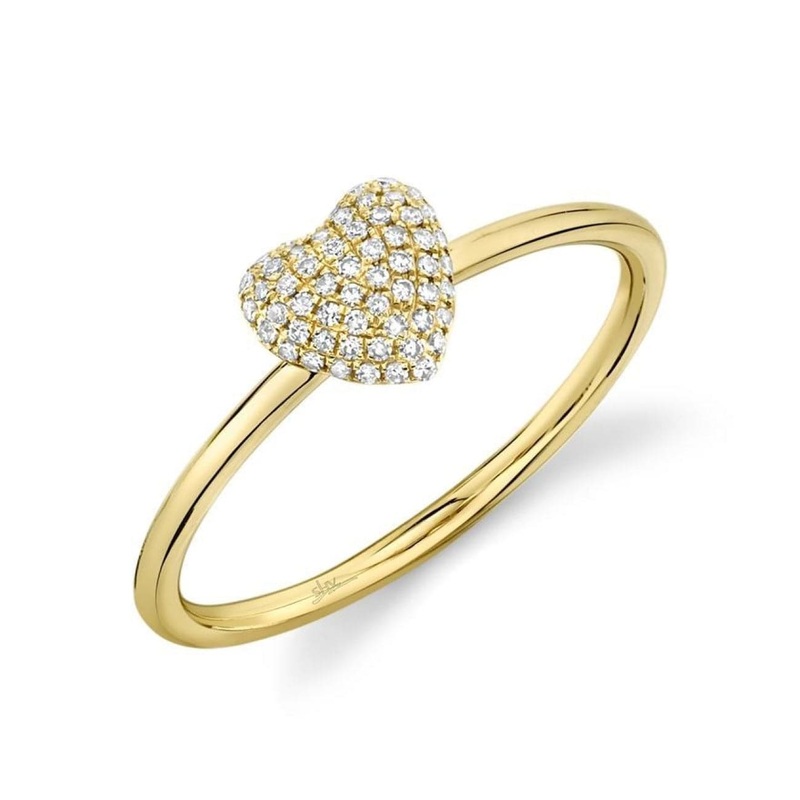 0.11CT 14K YELLOW GOLD DIAMOND PAVE HEART RING