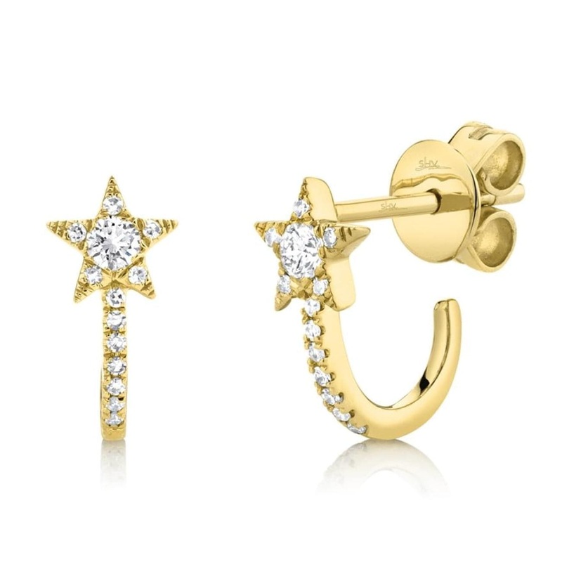 0.17Ct 14K Yellow Gold Diamond Star Earring