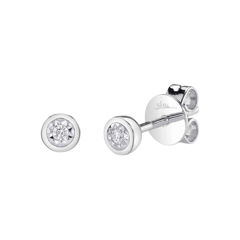 14K White Gold 0.04ct Diamond Bezel Stella Stud Earring