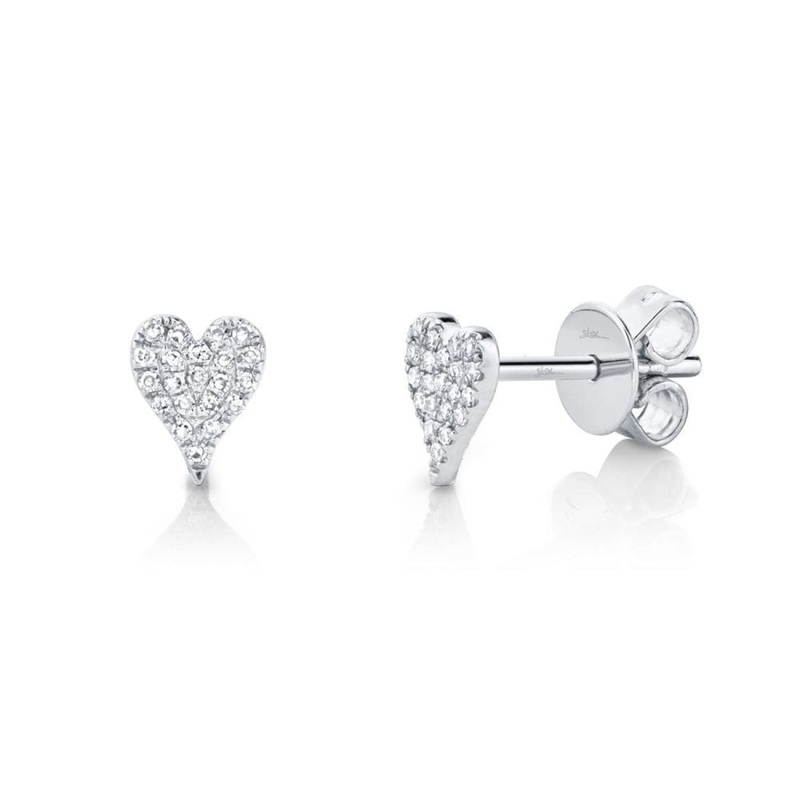 14K WHITE GOLD 0.10CT DIAMOND HEART EARRINGS