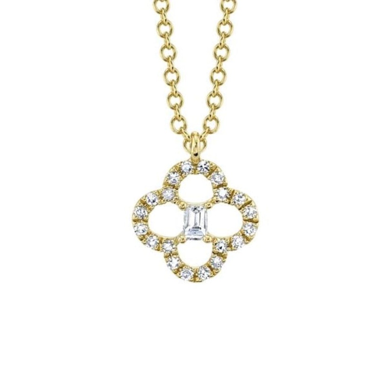 14K YELLOW GOLD .11CTW DIAMOND CLOVER NECKLACE