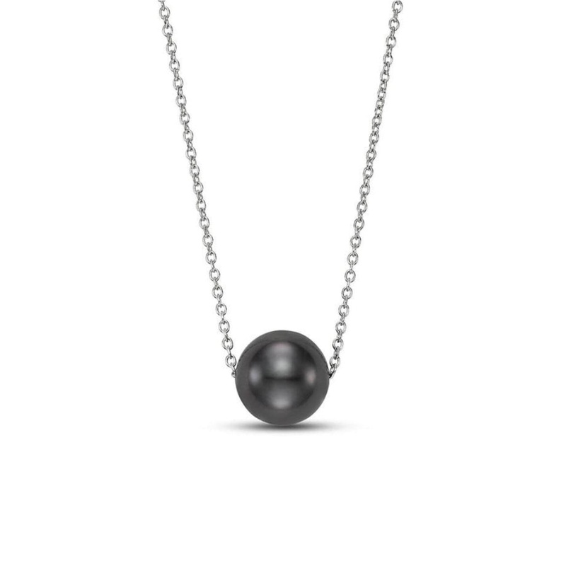 14KT WHITE GOLD 7.5-8MM FLOATING BLACK TAHITIAN PEARL  NECKLACE
