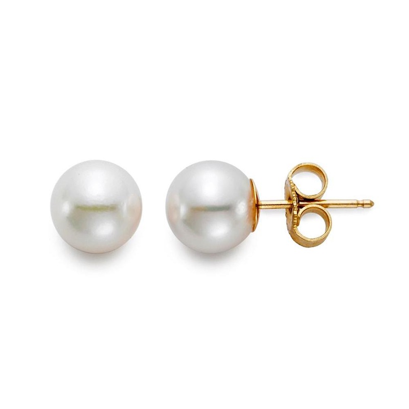 18K Yellow Gold 6.6-7MM "A" Cultured Pearl Stud Earrings