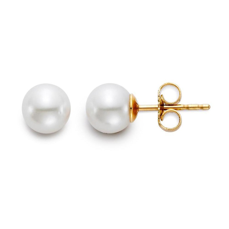 Akoya Pearl 14K Yellow Gold 6-6.5mm White A Stud Earrings
