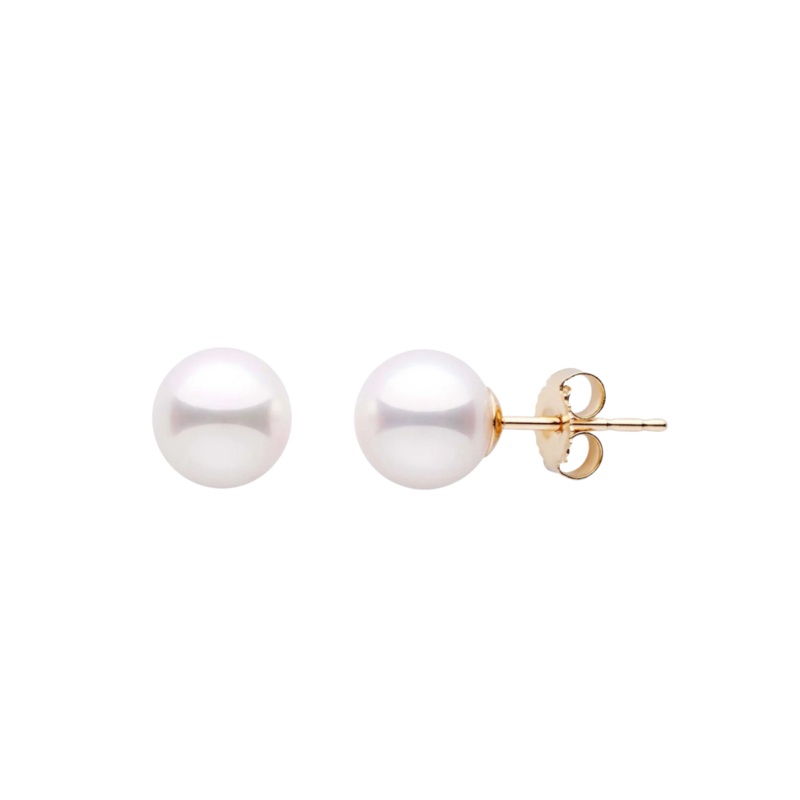 Mastoloni Akoya Pearl 18K Yellow Gold 7-7.5mm White A Pearl Stud Earrings