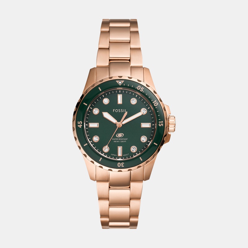 Blue Dive Women Quartz Green Dial Analog Stainless Steel Watch ES5371