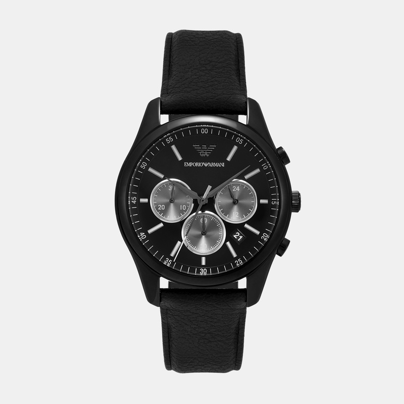 Men Quartz Black Dial Chronograph Leather Watch AR11583
